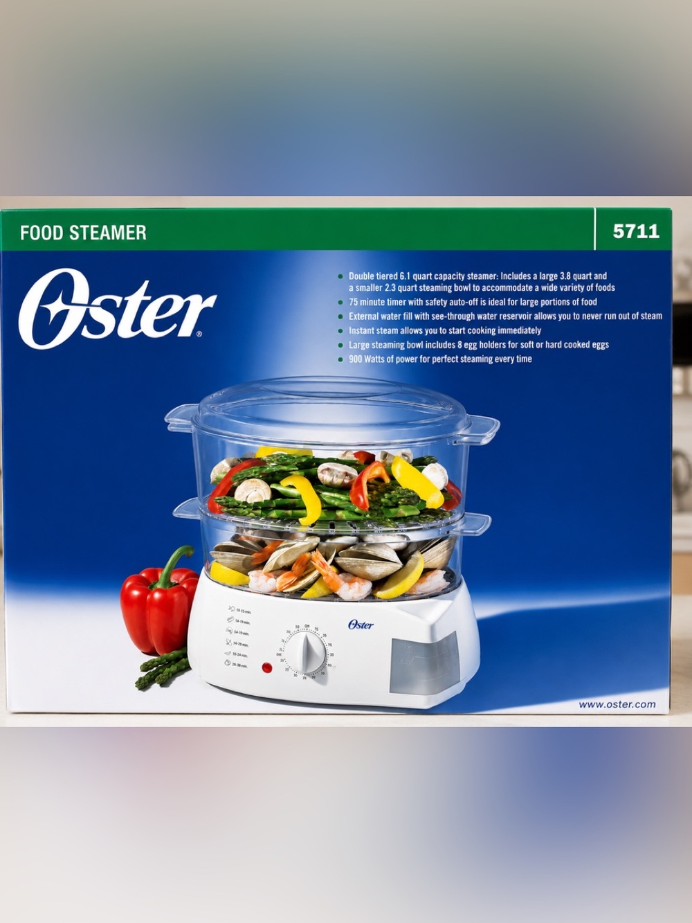 OSTER 5711 Mechanical 6 Quart Instant Food Steamer& Cooker white